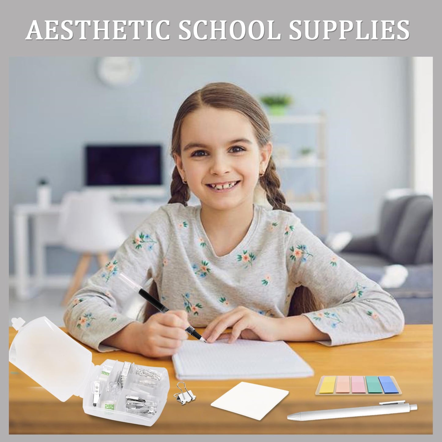Mini Office Supply Kit, Mini Stapler with Staples and Tape Dispenser Set, Mini Stationary Kit Includes Sticky Notes Index Tabs Gel Pens for Office & School (Transparent)