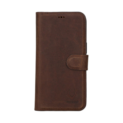 VENOULT Detachable Wallet Case for iPhone 15 Pro MAX, 4 Card Holder Wallet, Man or Women Folio Cover, Compatible with Magsafe, RFID, Genuine Leather, Kick Stand (Vintage Brown)