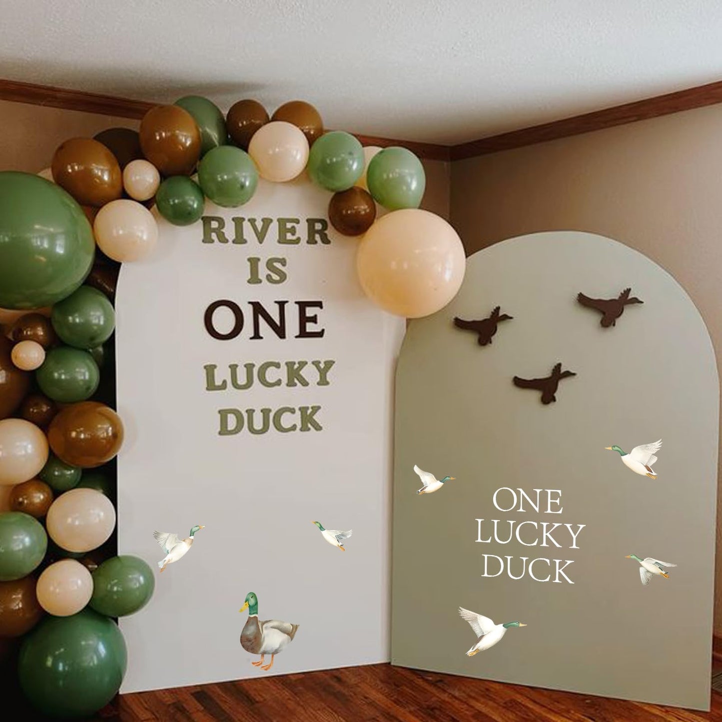 FYSUIMU One Lucky Duck First Birthday Decal Mallard Duck Backdrop Party Stickers Animal Theme 1st Birthday Sign Decal for Balloon Arch Baby Shower