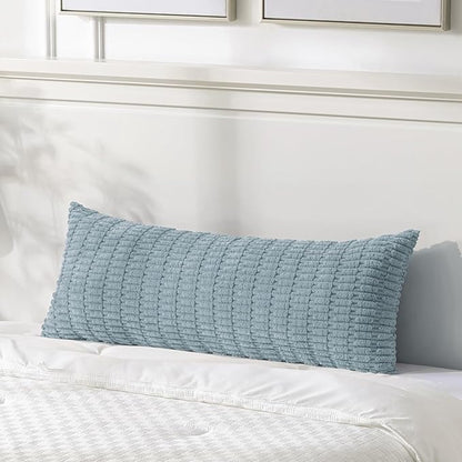 Fancy Homi 1 Pack Light Blue Long Lumbar Body Decorative Throw Pillow Covers 20x54 Inch for Bed Couch Bedroom Bench, Soft Corduroy Rectangle Solid Pillow Case 50x137 cm, Rustic Farmhouse Boho Decor