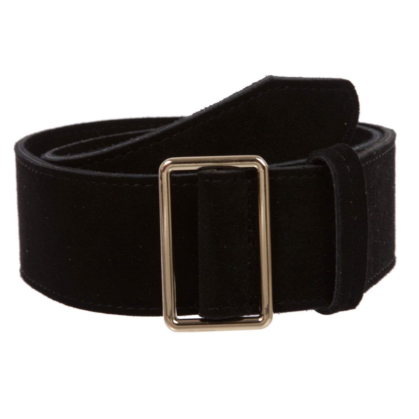 Beltiscool Women's 2" Wide High Waist Pull-Through Prong-less No Holes Plain Suede Dress Belt, Black | s/m 29"~32"