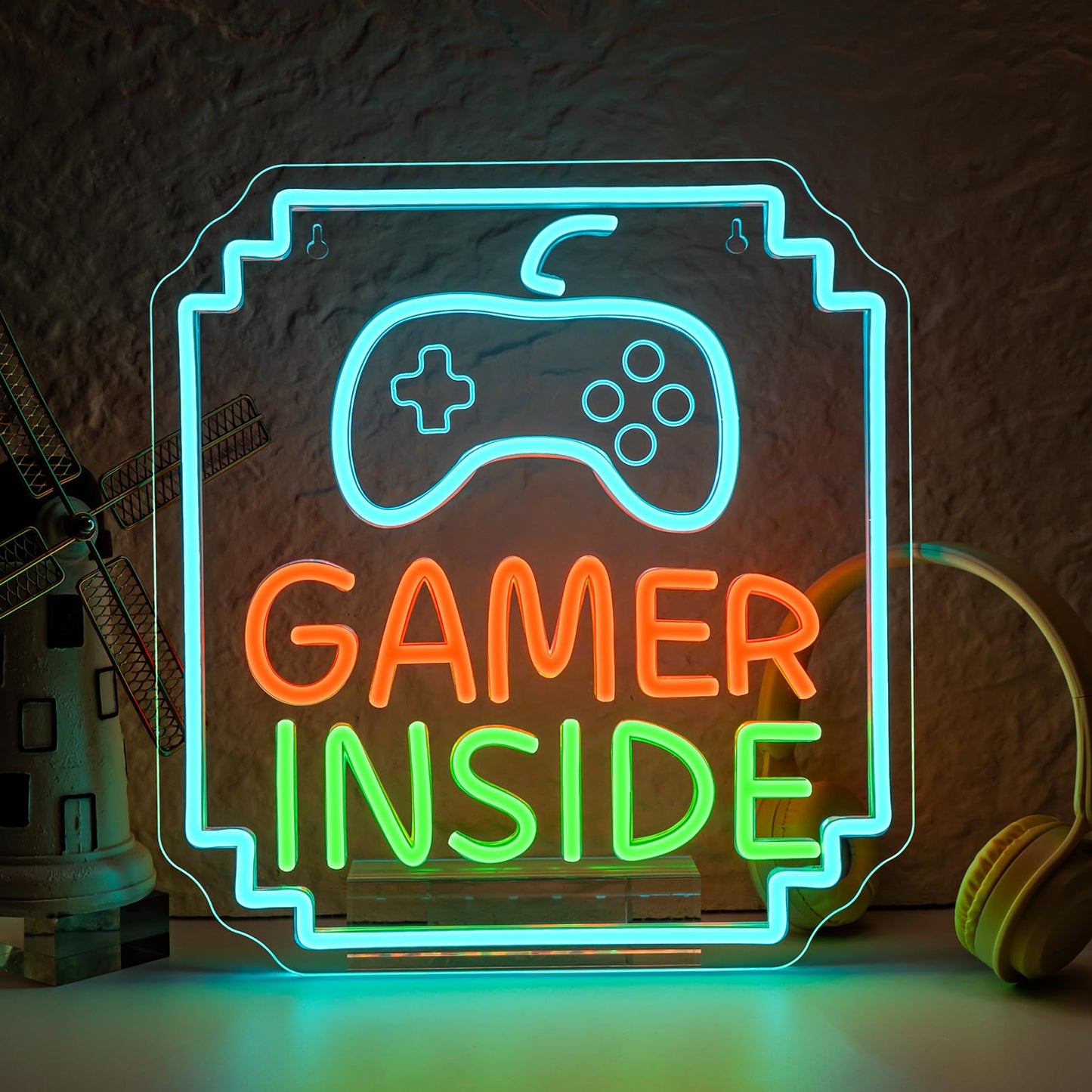 VVYXX Gamer Inside Neon Sign Game Controller LED Sign for Gaming Room Decor Best Gamer Gifts for Boys Kids Game Neon Sign for Teen Boy Room Decor