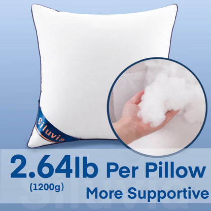 Siluvia 20"x20" Pillow Inserts Set of 2 Decorative Square Square Throw 20 Pillows with 100% Cotton Cover for Sofa, Couch, and Bed - White
