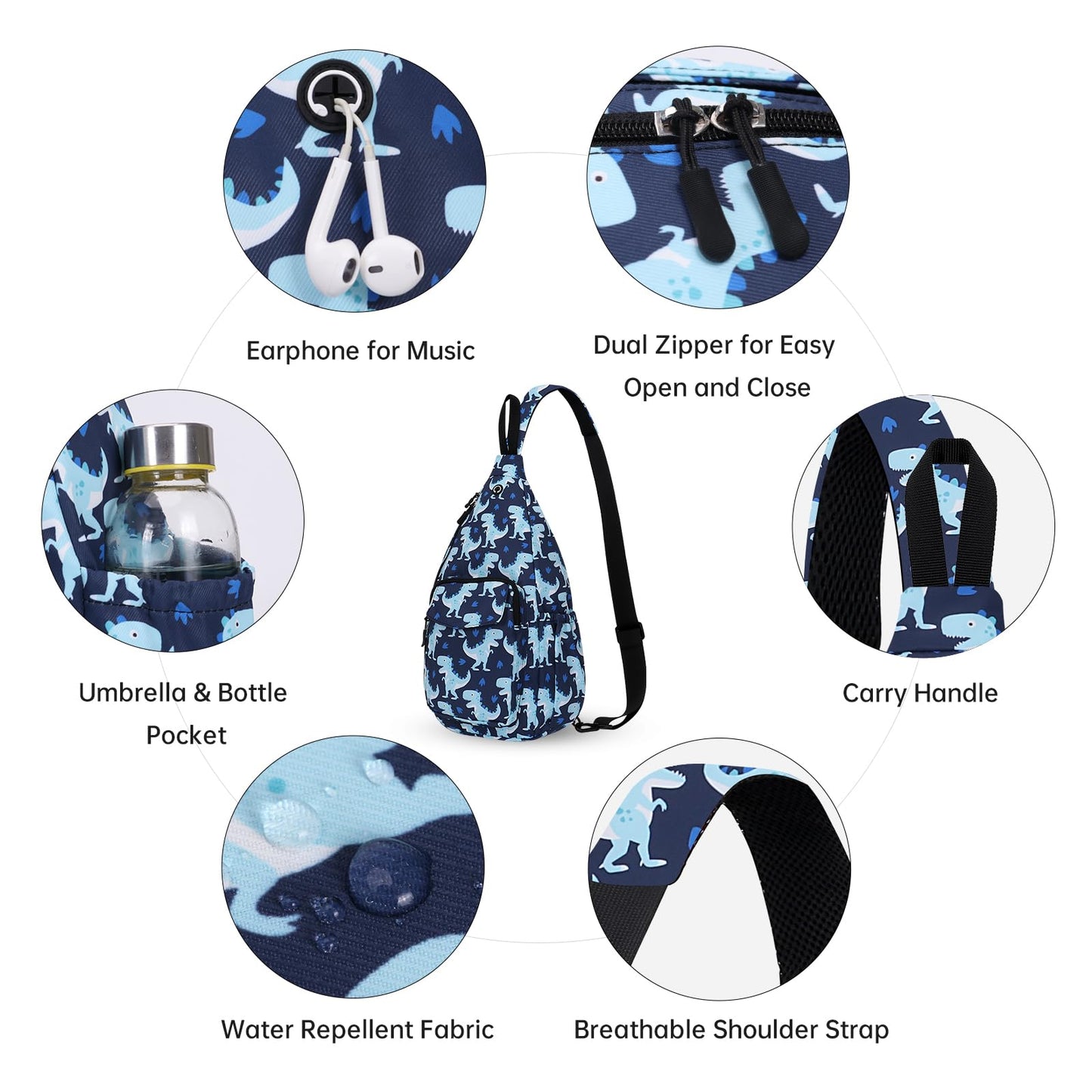 HAWEE Women's Convertible Backpack Crossbody Pack Dinosaur Animal Print Sling Bag for Yoga Gym