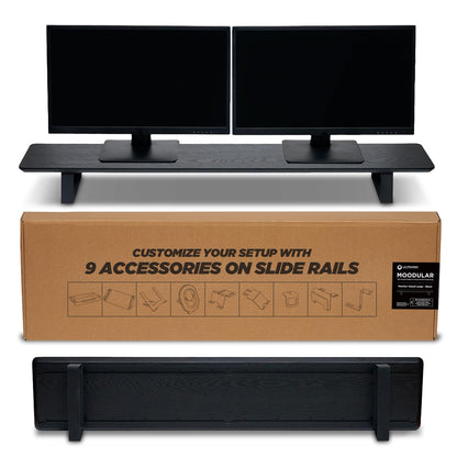 ULTRARM Moodular Wooden Monitor Stand 45.6” (116cm) Large Desk Organizer with Metal Slide Rails for Drawer, Tray, Laptop, Tablet, Phone & Headphones Customizable Riser for Organized Workspace Black
