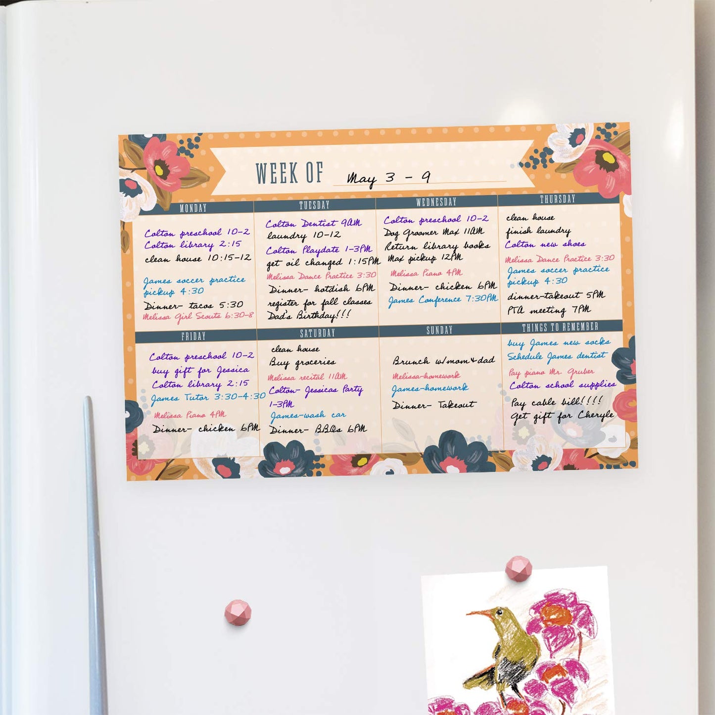 Modern Floral Sticky Note Weekly Calendar / 16.25" x 11" Repositionable Fill-in Planner/Large Weekly Undated Wall Calendar