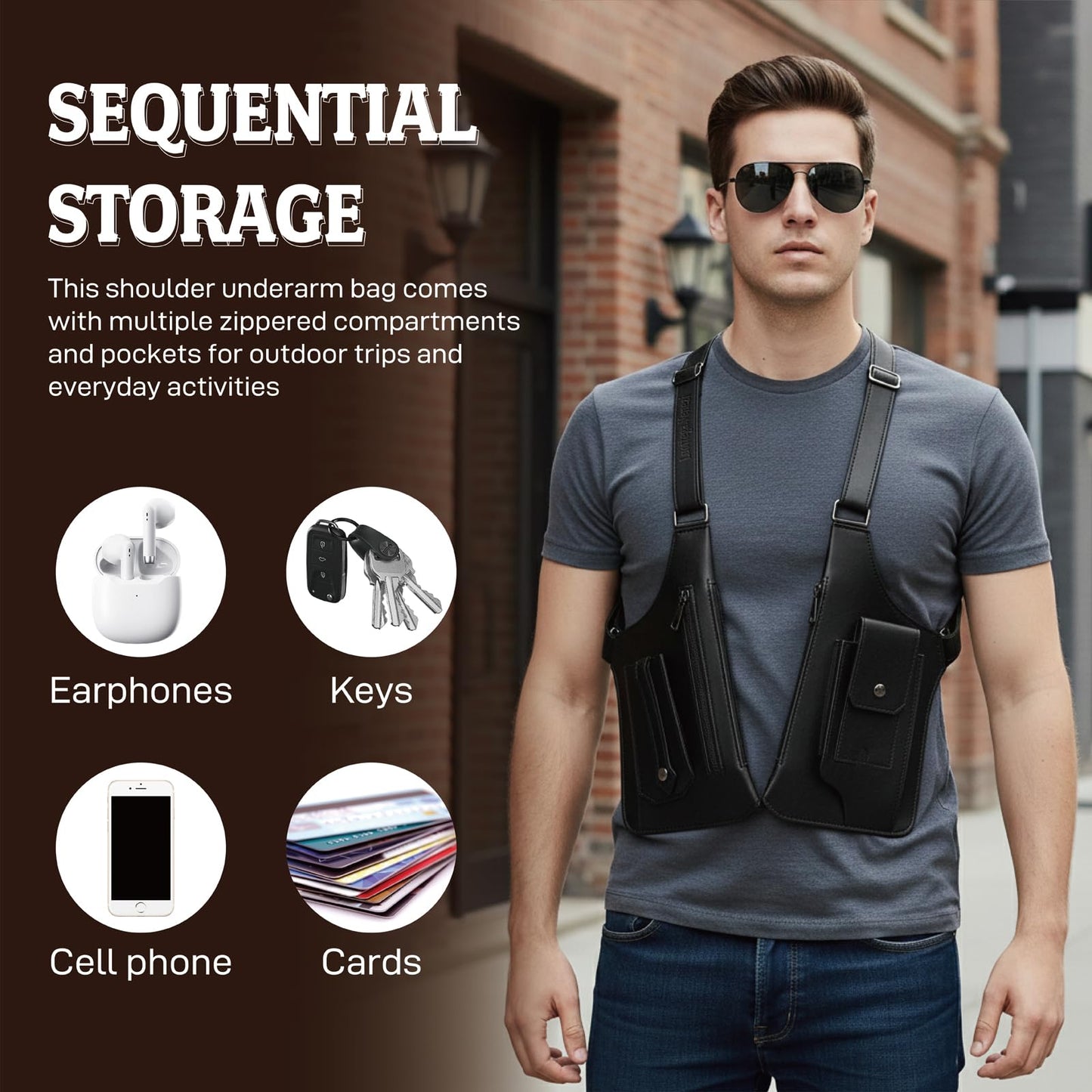 Double Shoulder Armpit Bag,Underarm Shoulder Bag for Men, Anti-Theft Underarm Wallet Pocket Holster Phone Leisure Double Shoulder Pouch,Multi-Purpose Armpit Tactical Bag,Travel Outdoors Easter (Black)