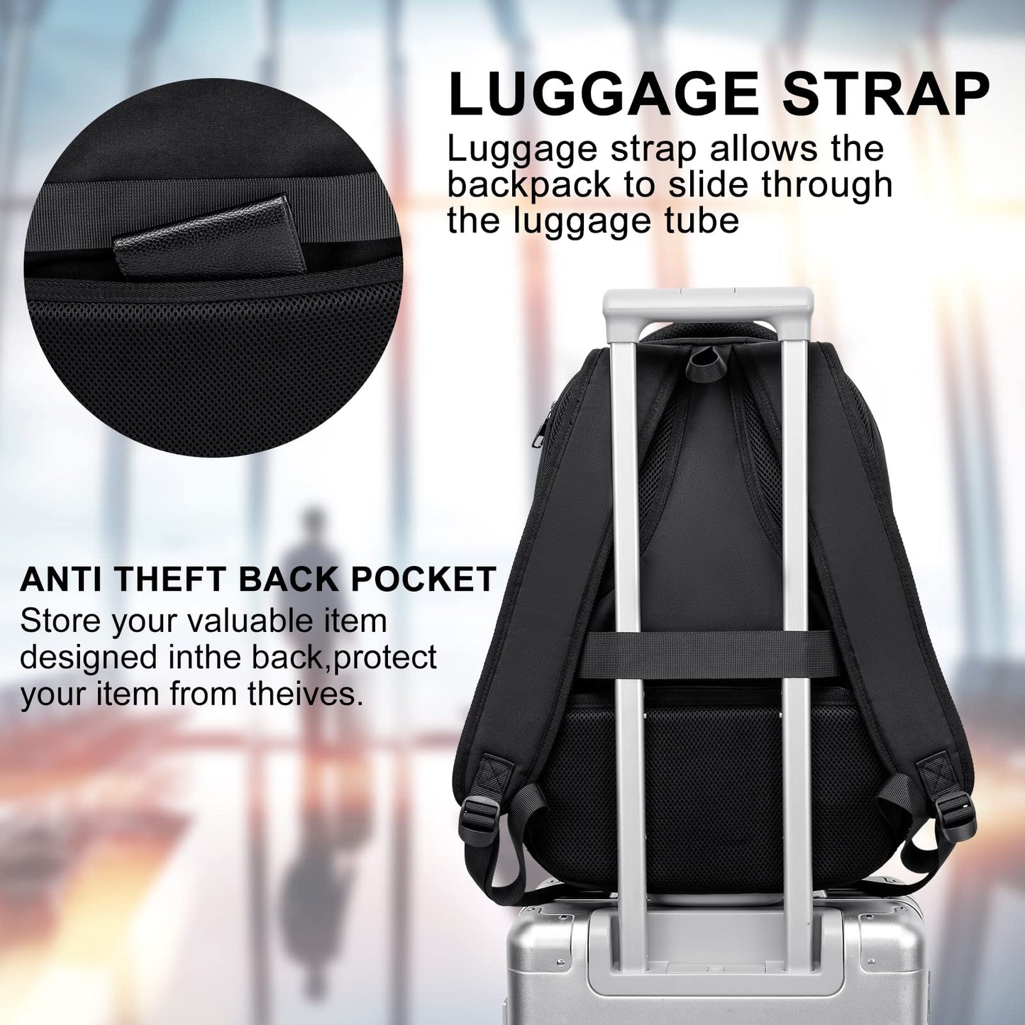 RJEU School Backpack for Teen Boys & College Students - 17.3 Inch Laptop Backpack with USB Charging Port, Anti-Theft Water Resistant Large Bookbag for Men, Travel & Work, Black
