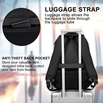 RJEU School Backpack for Teen Boys & College Students - 17.3 Inch Laptop Backpack with USB Charging Port, Anti-Theft Water Resistant Large Bookbag for Men, Travel & Work, Black