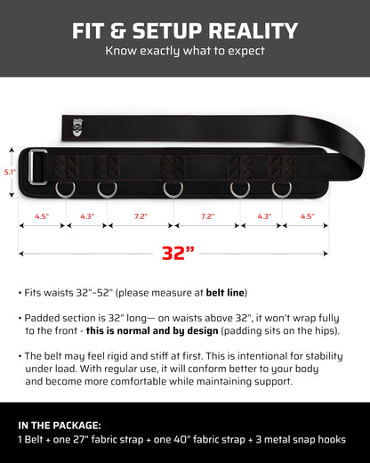 THEFITGUY Multi-Attachment Belt for Cable Machine and Smart Home Gym Squats and Hip Thrusts, 5 Attachment Points for Optimal Weight Distribution, 2 Straps (40” & 27”) and 3 Metal Snap Hooks Included