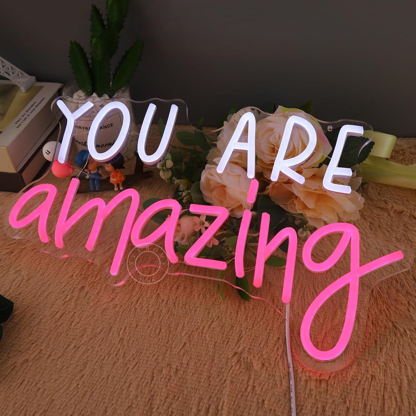 SYLHOME You Are Amazing LED Neon Light Sign 5V Girls Boys Bedroom Living Room Classroom Wall Decor Sign Hanging Smart Kid Teachers Birthday Decor USB 16.9" X 10.6" Pink White