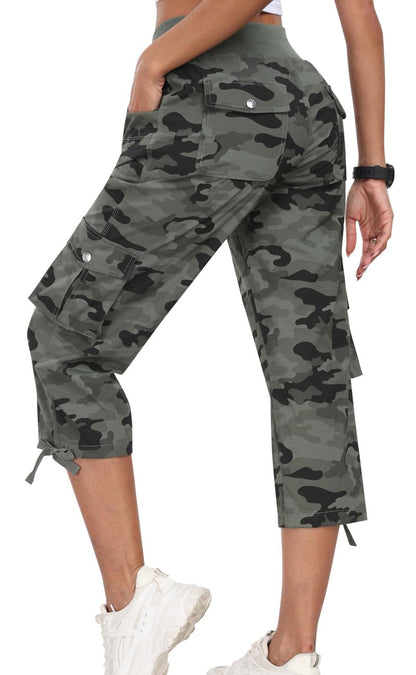 MoFiz Hiking Cargo Shorts for Women Outdoor Quick Dry Athletic Shorts for Boating Camping with Pockets Camo Green 3XL