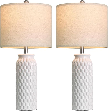 27" White Modern Ceramic Living Room Lamps Bedside Lamp Set of 2 for Bedroom Decor Farmhouse Table Lamp for Living Room Office Dorm