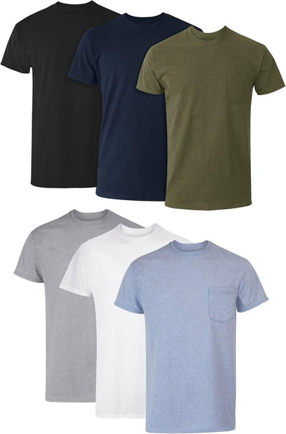 Hanes Men's Pocket T-Shirt | 6-Pack Cool & Breathable Cotton Tees - Stay-Tucked Undershirts