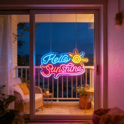 Hello Sunshine Neon Sign, LED Light Up Decorative Sign, USB Powered Dimmable Neon Light, Home Bedroom Living Room Kitchen Window Wall Decor, Cheerful Art Decor Gift for Kids Teens Adults Friends