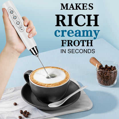 Milk Frother Handheld for Coffee, Electric Whisk 3 Speed Adjustable, Drink Mixer with Stainless 3 Whisks, Rechargeable Hand Frother Wand, Foam Maker for Latte Cappuccino Matcha Egg Silver