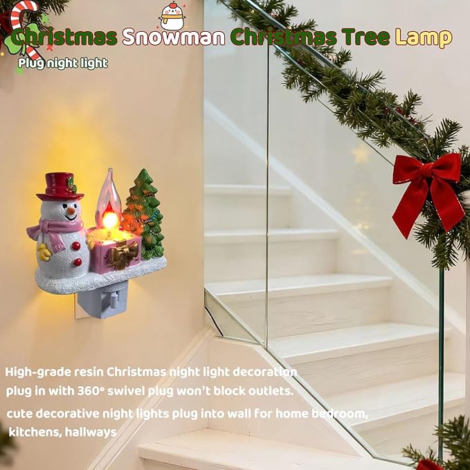 Christmas Campfire Flickering NightLight,Cute Polyresin Swivel Plug Flickering NightLight,Plug-in Figurine Lamp for Holiday Decor, Indoor Campfire Night Light with Flicker Bulb,Figurine Light