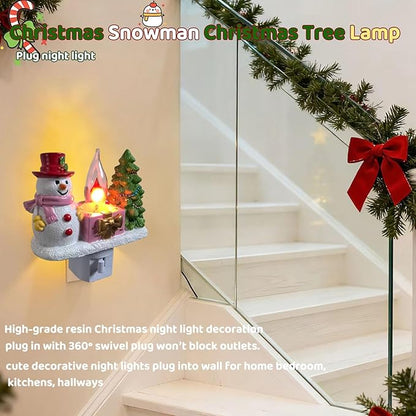 Christmas Campfire Flickering NightLight,Cute Polyresin Swivel Plug Flickering NightLight,Plug-in Figurine Lamp for Holiday Decor, Indoor Campfire Night Light with Flicker Bulb,Figurine Light