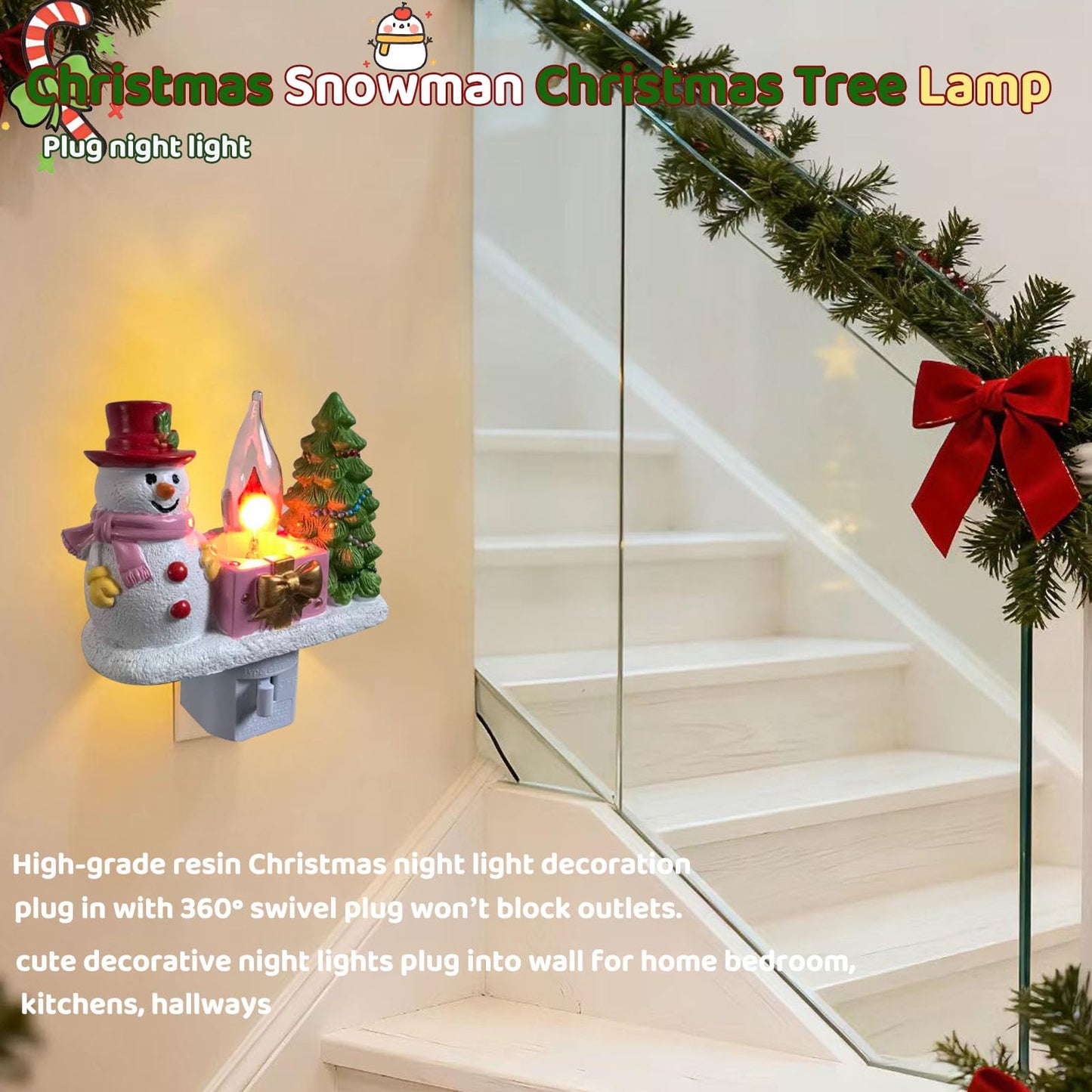 nlaa Christmas Campfire Flickering NightLight,Cute Polyresin Swivel Plug Flickering NightLight,Plug-in Figurine Lamp for Holiday Decor, Indoor Campfire Night Light with Flicker Bulb,Figurine Light