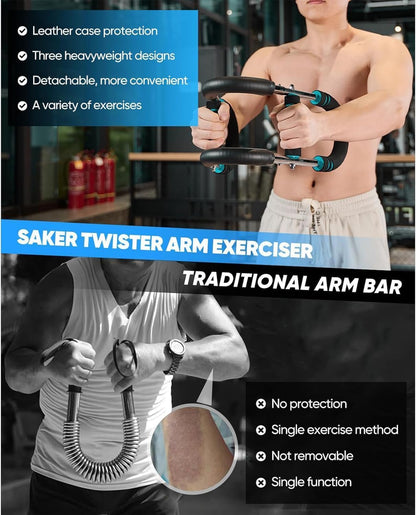 Saker Twister Arm Trainer, 40-100lb Adjustable Chest Workout Equipment, Arm Trainer, Twister Arm Trainer, Portable Power Twister Bar, Detachable Design Fitness Anywhere (Blue)