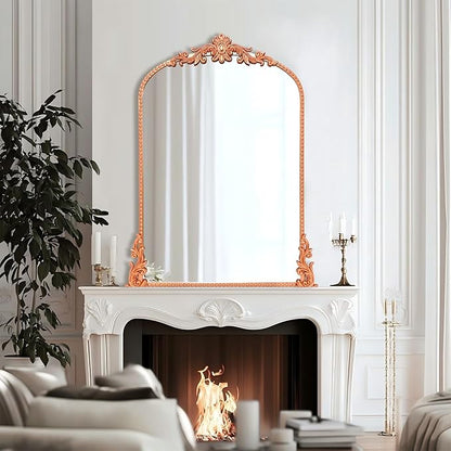 Growsun Arched Mirror, 24’’x36’’ Antique Baroque Traditional Ornate Wall Mirror Decor with Full Metal Frame for Fireplace/Entryway/Living Room/Bathroom