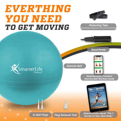 SmarterLife Exercise Ball Yoga Ball for Fitness, Balance, Stability, or Pregnancy, Gym Ball for Core Workout, Physical Therapy, Yoga Ball Chair for Office, Anti-Slip Anti-Burst