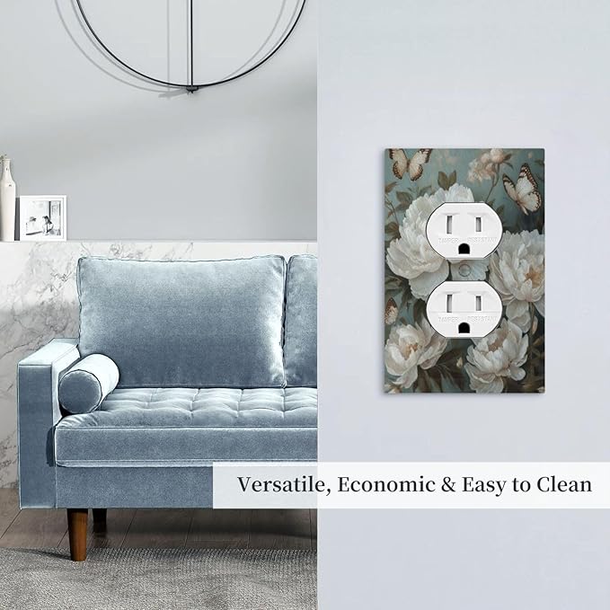 Decorative Art Light Switch Covers Butterflies & Peonies 1 Gang Single Duplex Outlet Wall Plate Switchplate Electrical Faceplate for Home Decor