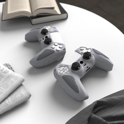 PlayVital Knight Edition Metallic Gray & Dark Gray Two Tone Anti-Slip Silicone Cover Skin for ps5 Controller, Soft Rubber Case for ps5 Wireless Controller with Thumb Grip Caps