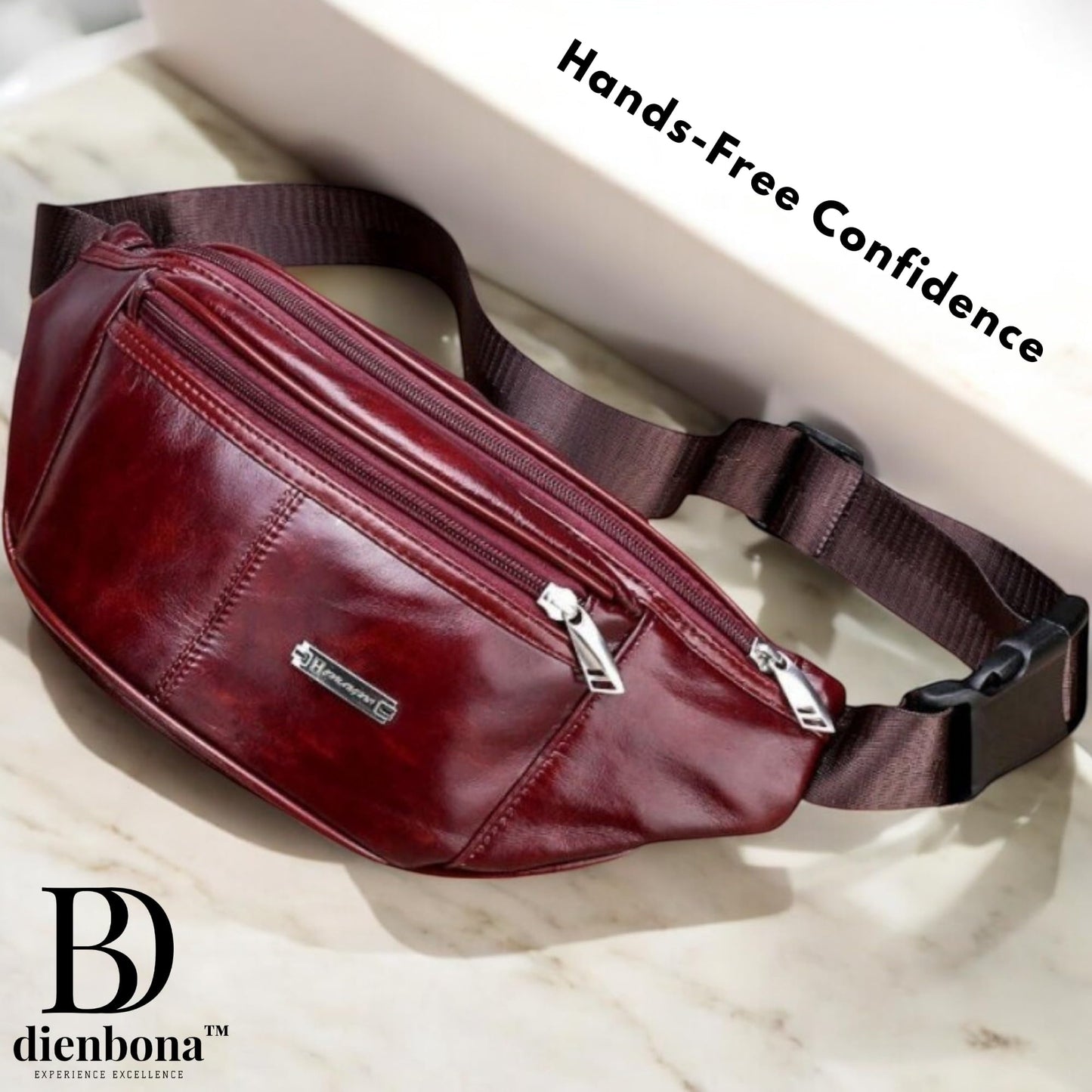 Genuine Leather Fanny Pack Bum Bag for Men – Crossbody Sling Waist Bag with 3 Pockets & Hidden Anti-Theft Pocket, Adjustable Strap, Lightweight Travel Hip Bag for Hiking, Outdoor & Daily Use (Oxblood)