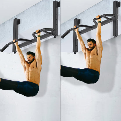 Kipika Joist Mount Pull Up Bar - Heavy Duty Chin Up Bar - 4 Height Levels, Multi-Angle Grip, Rings for Accessories - Ideal for Home Gym Workout and Crossfit Training