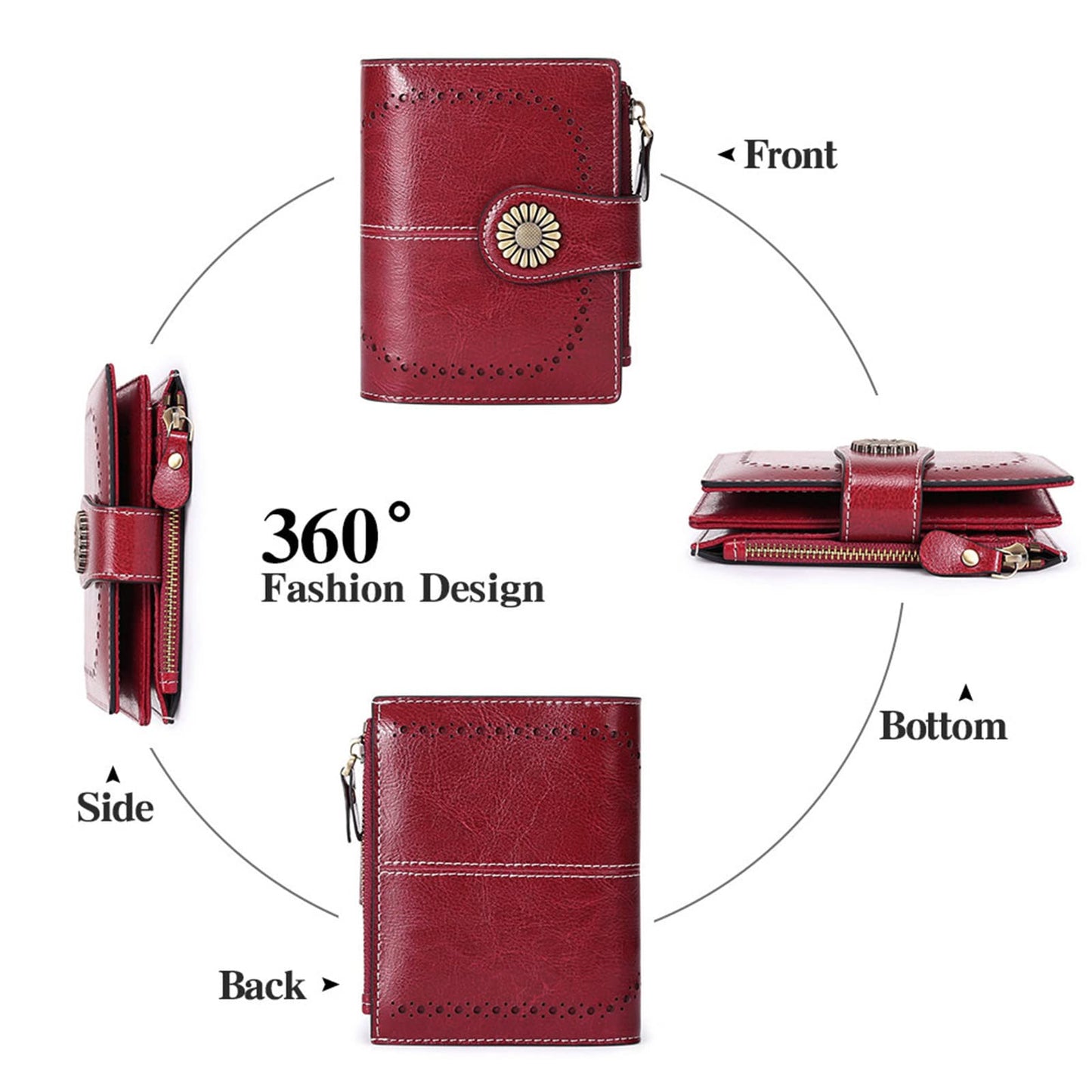 SENDEFN Small Womens Wallet Leather Bifold Card Holder RFID Blocking with Zipper Coin Pocket