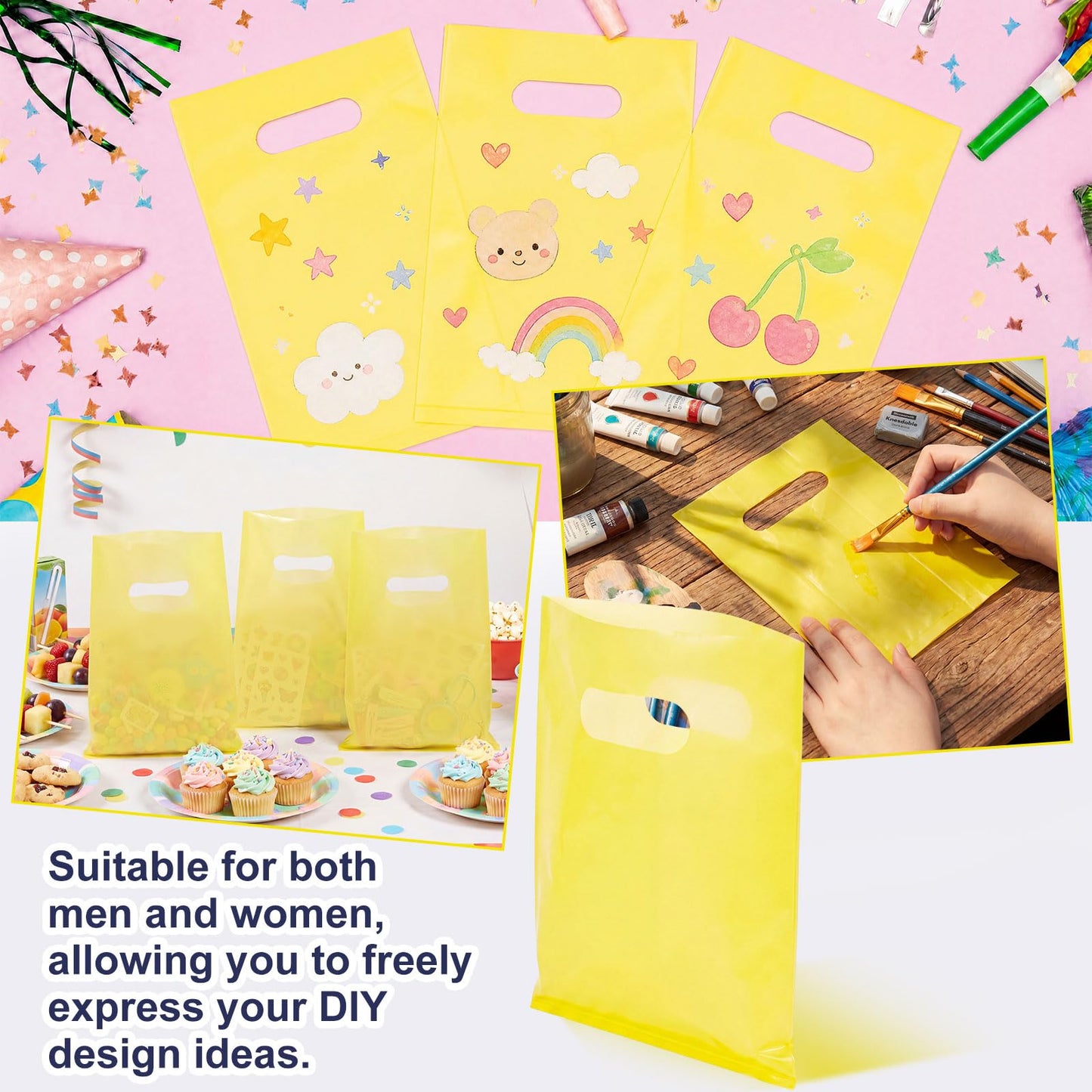 Maitys Yellow 300 Pcs 5"x7" Small Plastic Gift Bags with Handles, Mini Goodie Treat Bag Bulk for Candy, Birthday Graduation Party Favor Merchandise Bags for Small Business