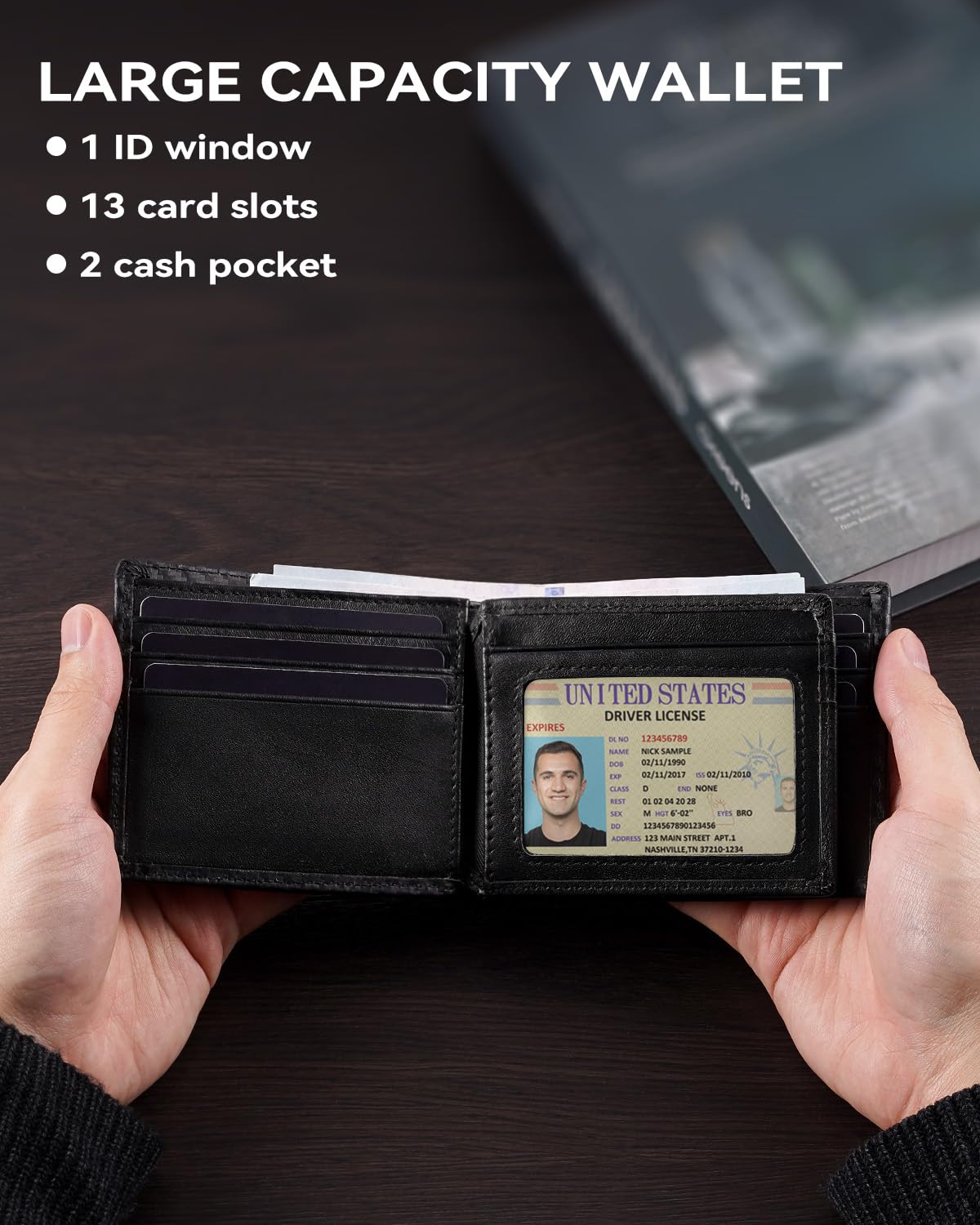 Swallowmall Mens Wallet Rfid Blocking Leather Wallet for Men Bifold Wallets with 1 ID Window 13 Card Holders