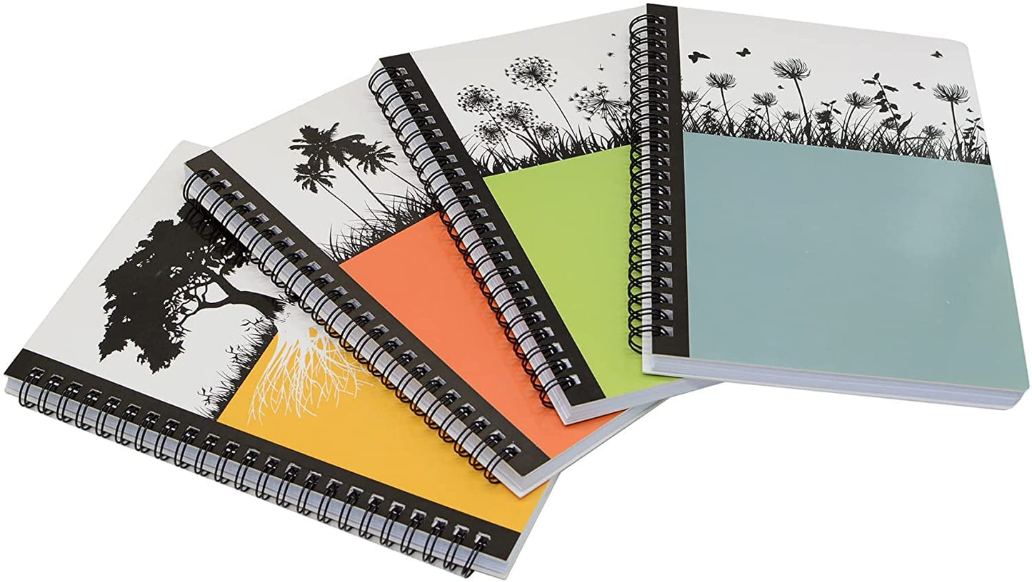 Yansanido Spiral Notebook, 4 Pcs A5 Thick Tree Design Hardcover 8mm Ruled 4 Color 80 Sheets -160 Pages Journals for Study and Notes (Tree)