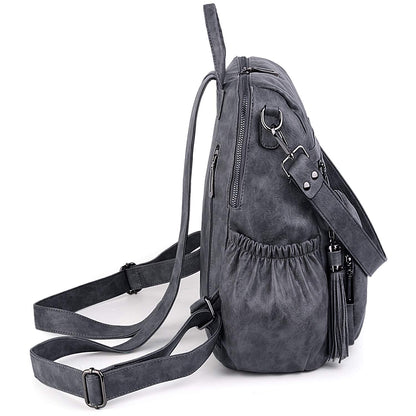 UTO Women Backpack Purse Leather Vegan Ladies Fashion Designer Rucksack Convertible Travel Shoulder Bag with Tassel