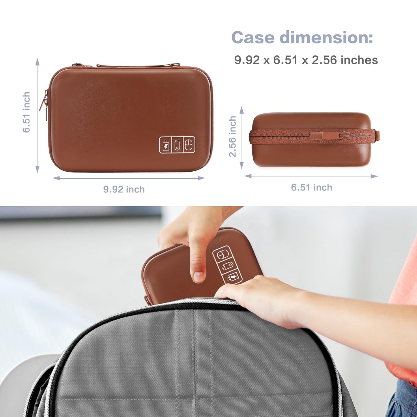 MOSISO Electronic Organizer Travel Case Compatible with MacBook Power Adapter, Compatible with Magic Mouse & Pencil, SD Card, USB Flash Disk with 4 Modular Insert & 2 Cable Tie & Snap Hook, Brown