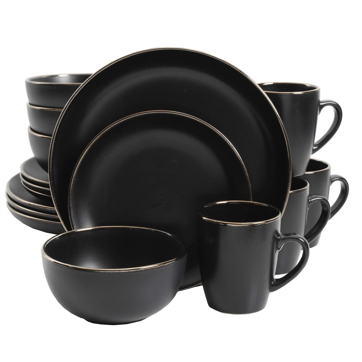 Gibson Home Queenslane 16 Piece Double Bowl Plates and Bowls Dinnerware Sets - Matte Blue