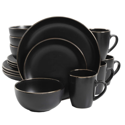Gibson Home Queenslane 16 Piece Double Bowl Plates and Bowls Dinnerware Sets - Matte Blue