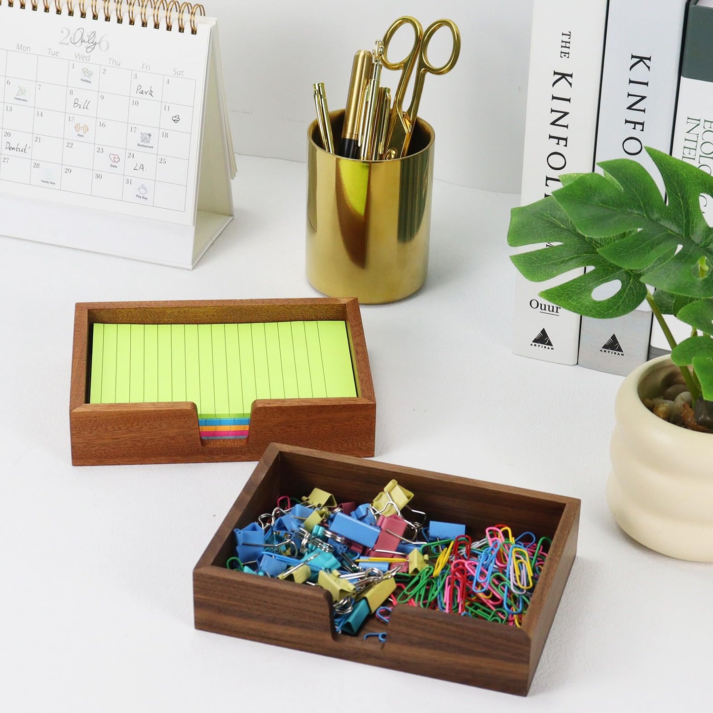 MultiBey Walnut Wood Sticky Note Holder, 4x6 Inch Self-Stick Note Pad Holder Dispenser, Sticky Note Dispenser Memo Holder Case for Office Desk Accessories School Supplies (Walnut)