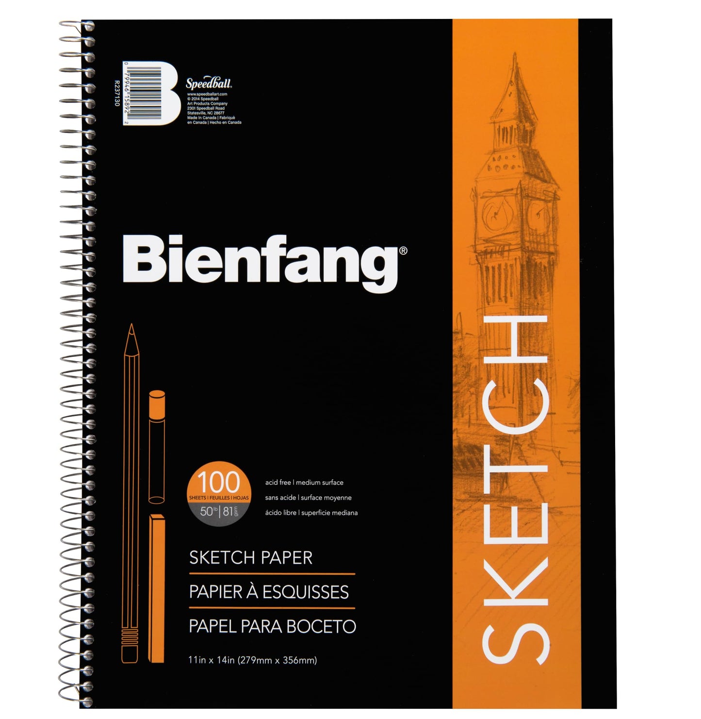 Bienfang Sketch Pad 11x14 Inch, 100 Sheets of 60lb 90gsm Art Paper, Spiral Bound Sketch Book Drawing Notebook