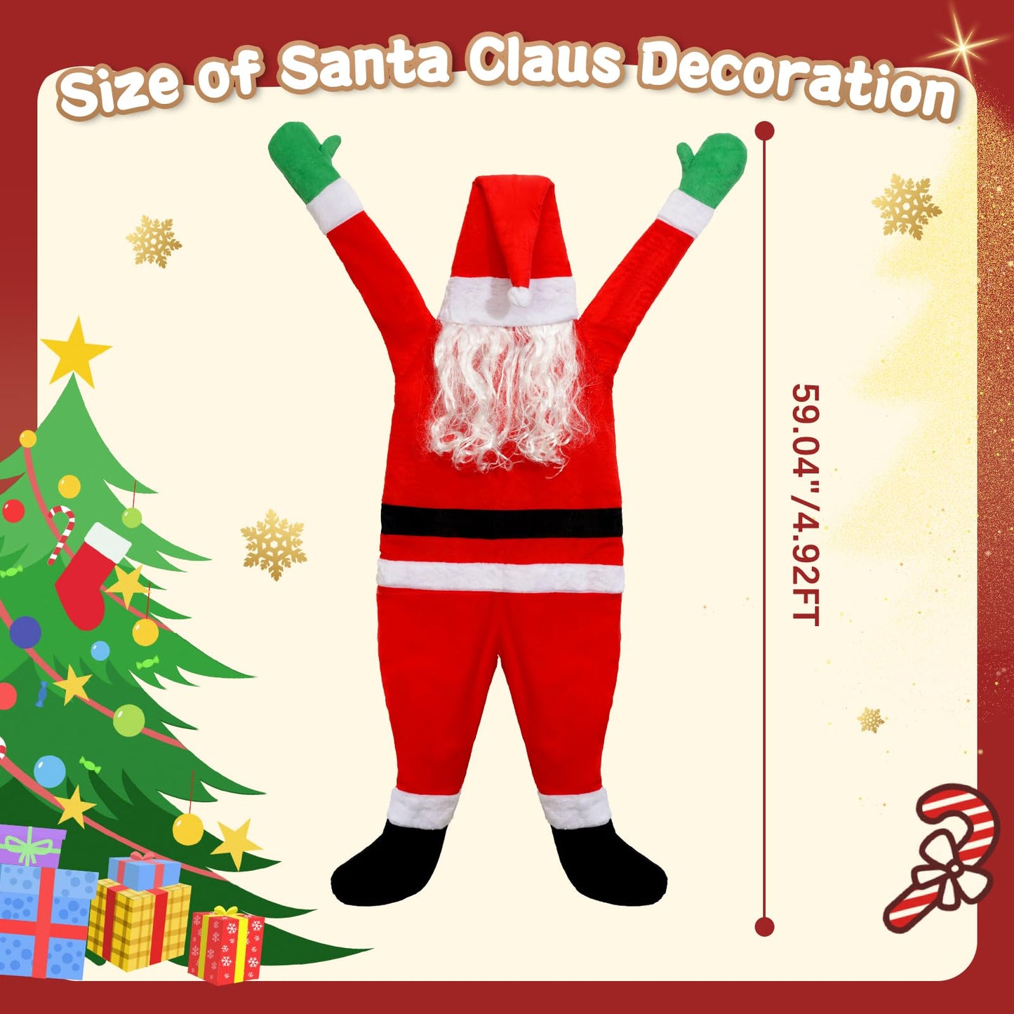 YEAHBEER 4.92 FT Christmas Hanging Santa Claus,Christmas Outdoor Decoration for Gutter or Roof/Chimney/Tree/Porch