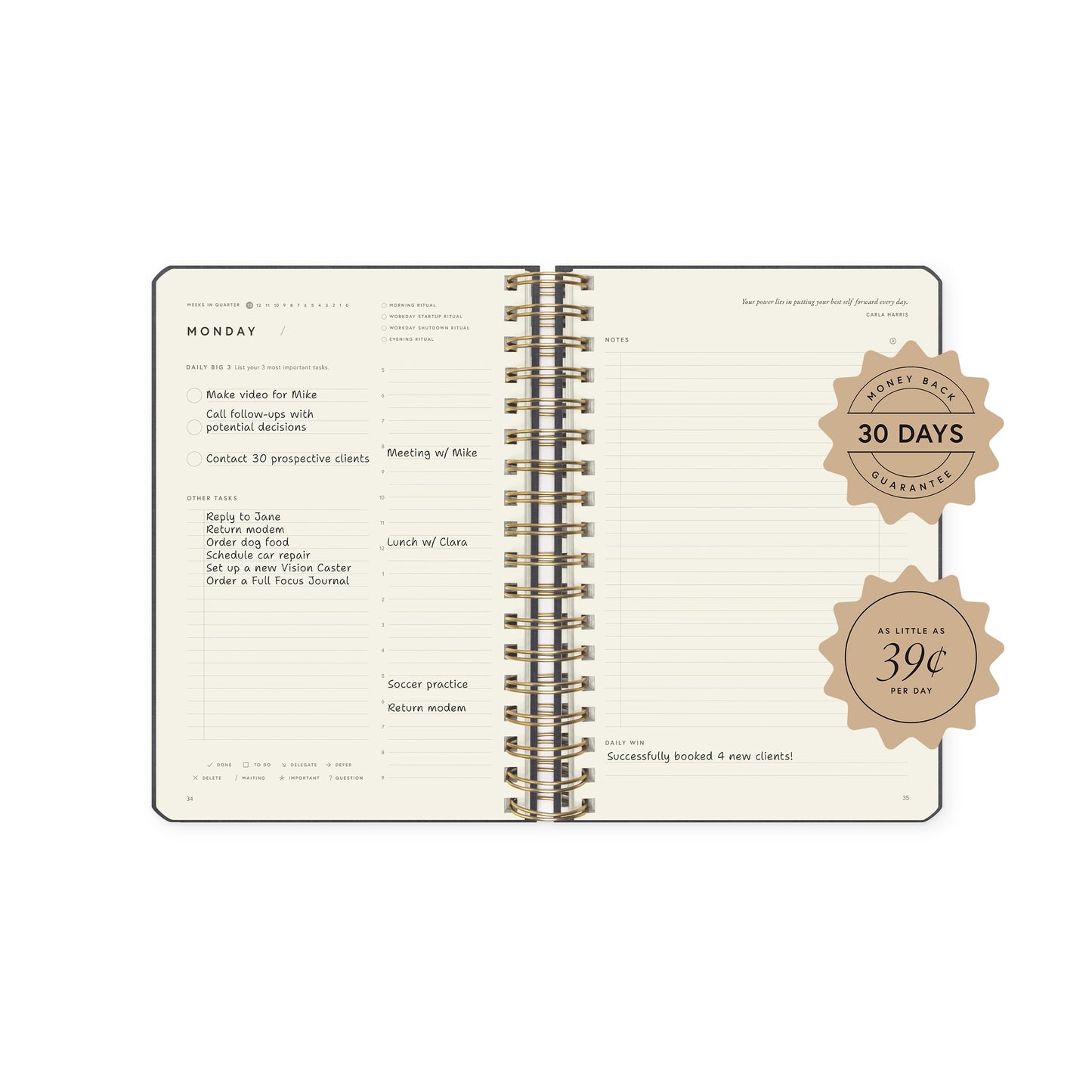 Full Focus Leather Coil Planner by Michael Hyatt - The #1 Daily Planner to Set Annual Goals, Increase Focus, Eliminate Overwhelm, and Achieve Your Biggest Goals - Hardcover (Gray)