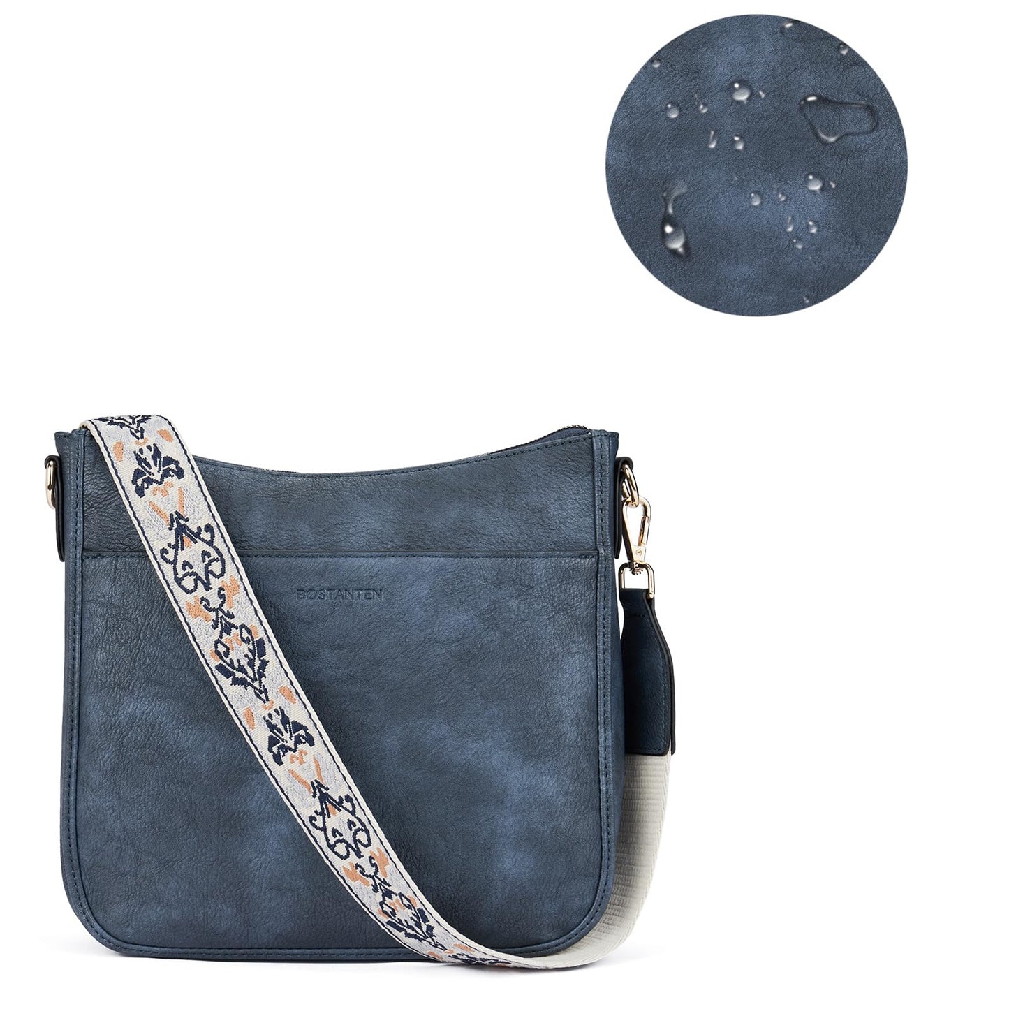 BOSTANTEN Crossbody Bags for Women Trendy Vegan Leather Hobo Purses Shoulder Handbags With Wide Shoulder Strap Navy Blue