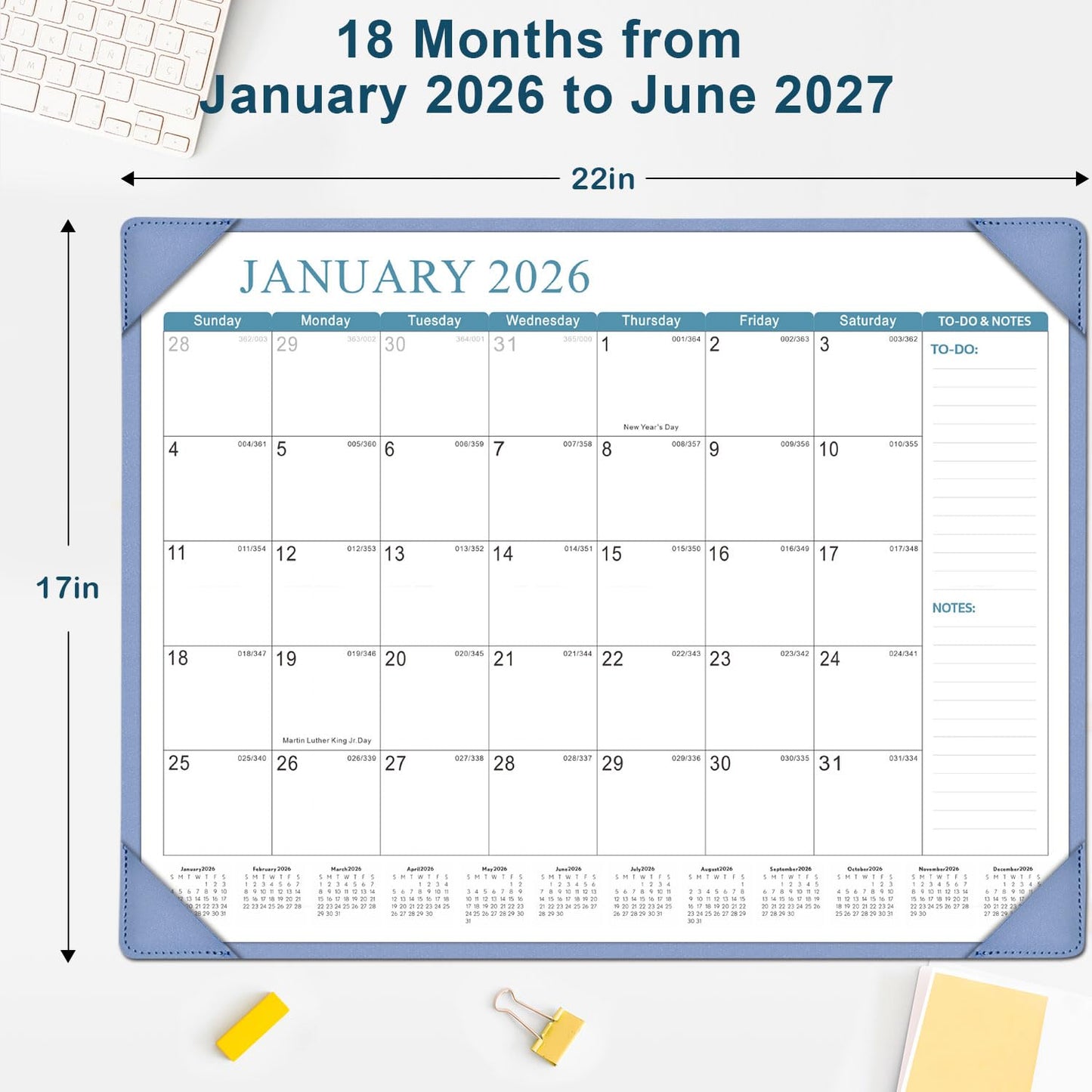 KOPEESY Desk Calendar 2026-2027, New Year Large Desk Calendar with Desktop Mat, 18 Months from January 2026 to June 2027, 22” x 17” Desktop Monthly Planner for Home or Office School