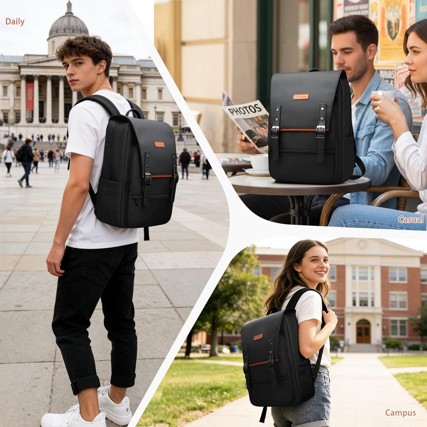 Slim Laptop Backpack for Men & Women, 15.6 Inch Lightweight Computer Backpack with Magnetic Flap, Keychain, Casual Daypack College Bookbag Water-Resistant Travel Work Commuter Backpack, Black
