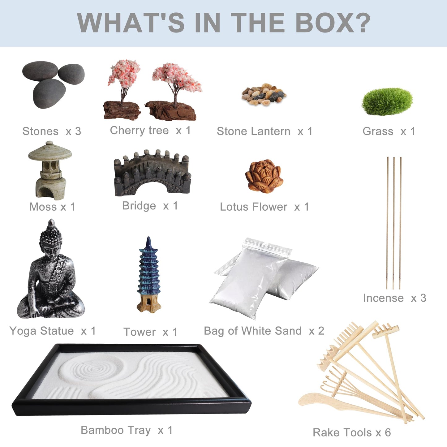 YUNGCHI Zen Garden for Desk Mini Japanese Sand Desktop Office Miniature Zen Garden Box with Kit 11.8 X 7.9 in