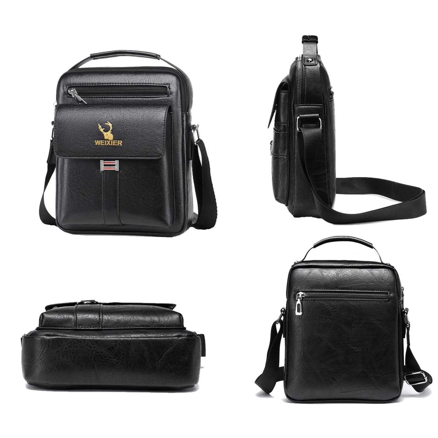 Messenger Bag for Men Crossbody Shoulder Purse Small Vintage PU Leather Satchel Pouch Side Crossover Handbag (Men Handbag for Black)