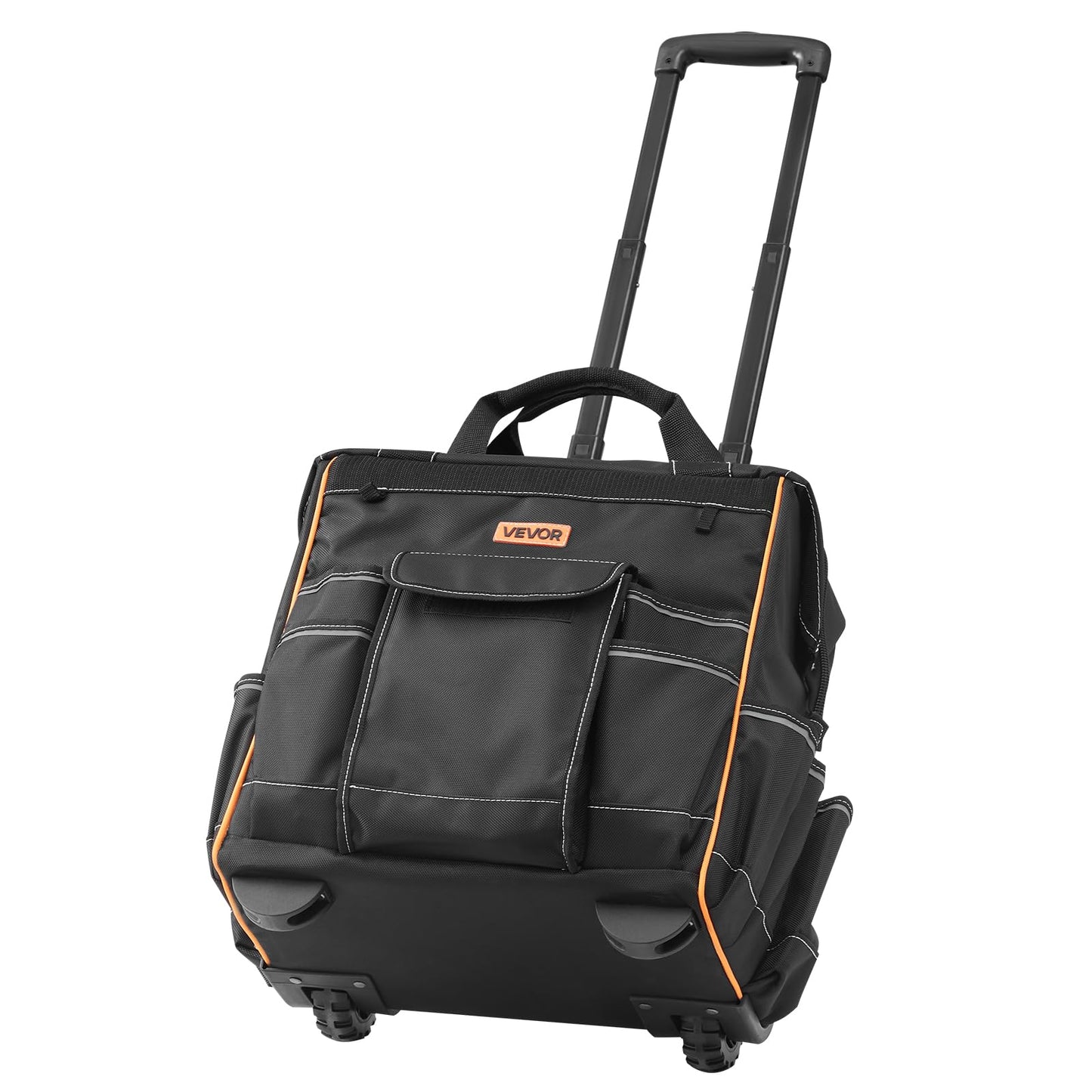 VEVOR 15" Rolling Tool Bag, 110 lbs Load Capacity, 25 Pockets Heavy Duty Roller Tool Bag on Wheels, Adjustable Telescoping Handle & Stable Base, Toolbag Organizers w/Wheels for Construction, Mechanic