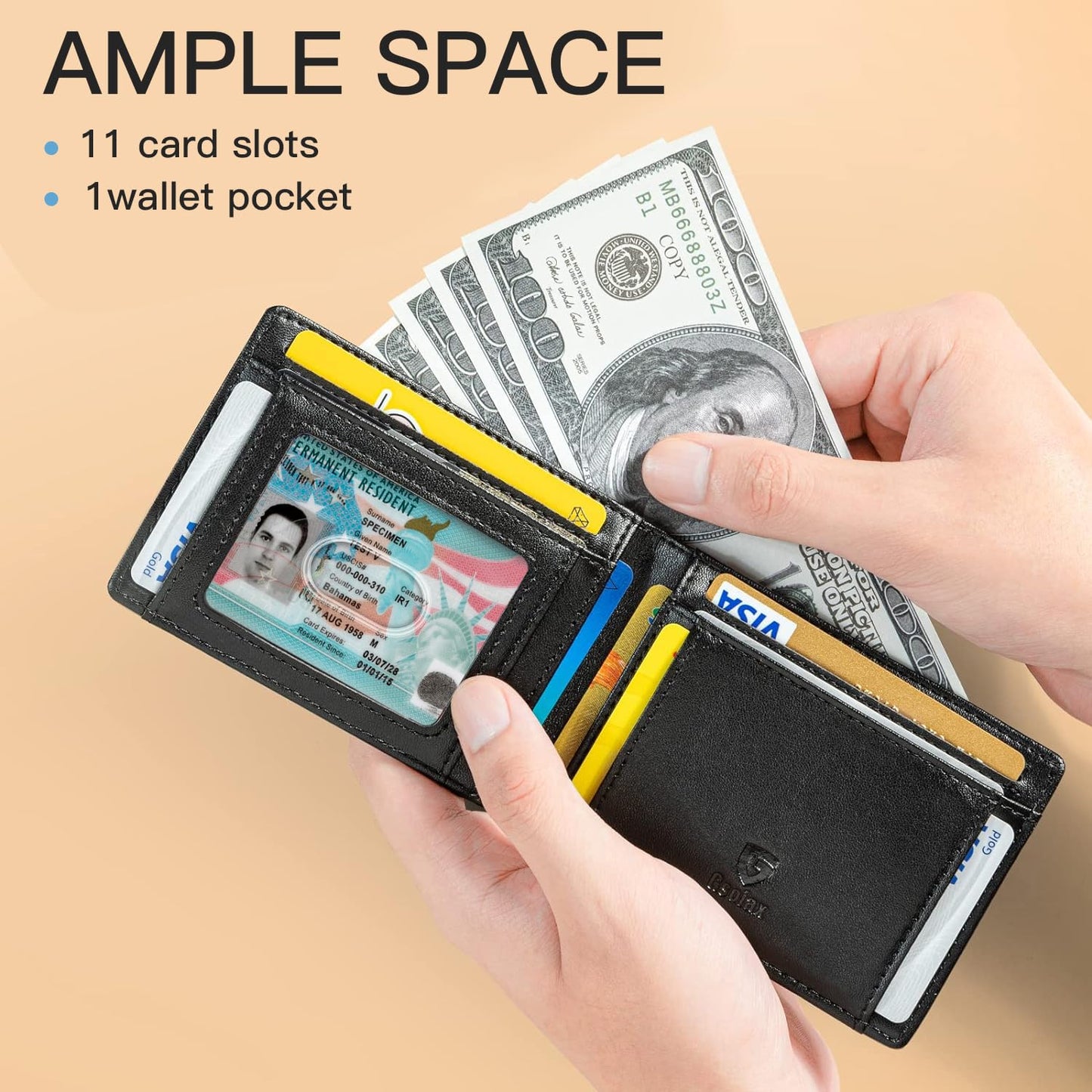 GSOIAX Slim Wallet for Men Rfid Blocking Leather Bifold Front Pocket Carbon Fiber Credit Card Holder Novelty Wallets With Gift Box (Black)