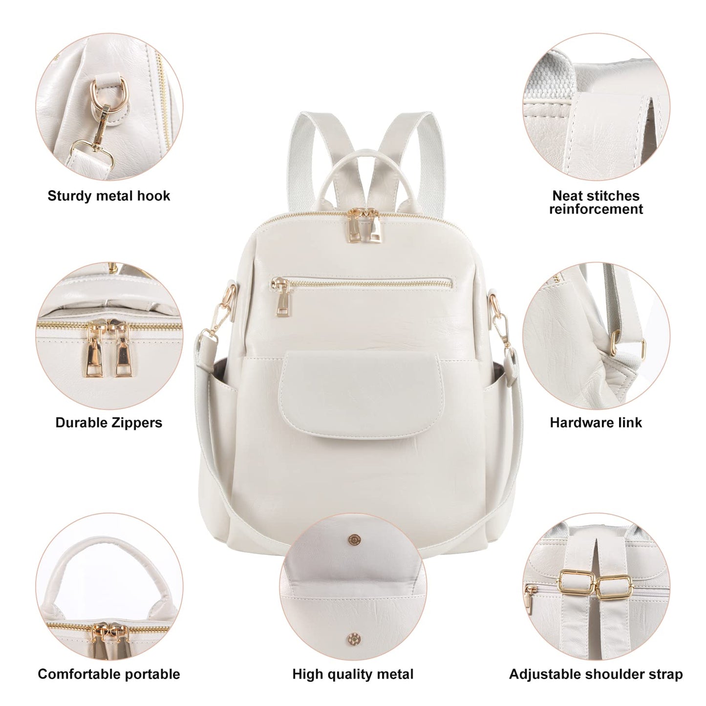 ASDSSRY Women Fashion Backpack Purse Waterproof Bookbags Travel Shopping Rucksack Convertible Ladies Shoulder Bag (Dark Beige)
